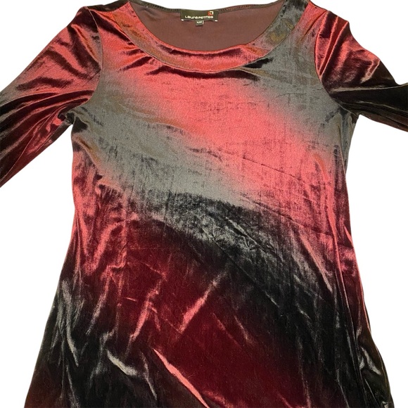 Laura Petites Deep Red and Black Velvet Long Sleeve Top - Picture 8 of 10